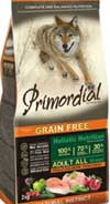 croquettes sans céréale Primordial riche en poulet et saumon pour chien adulte